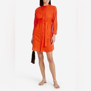 Melissa Odabash Emily Crochet Trim Lace Eyelet Cotton Button Up Shirt Dress